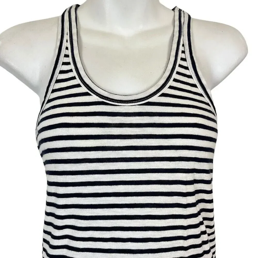 J Crew Womens F0823 Racerback Tank Navy Blue White Striped Casual Dress sz XXXS